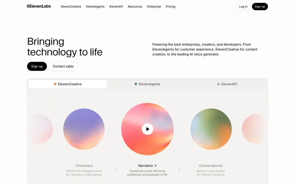 ElevenLabs home page