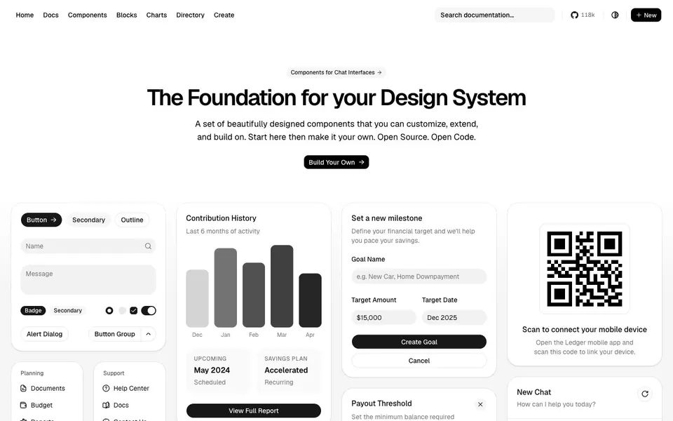 shadcn/ui home page