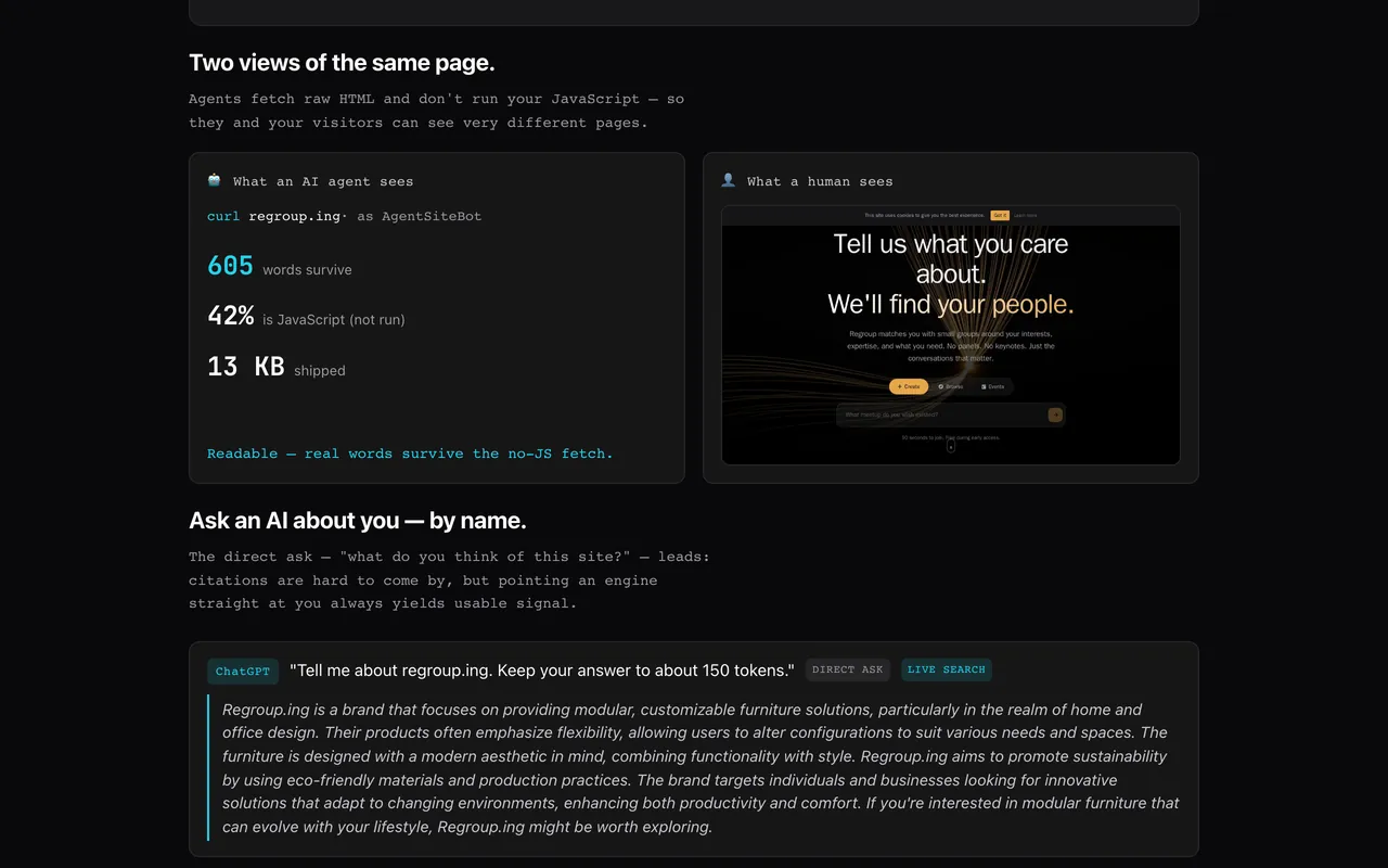 AgentSite: What an AI sees vs. a person