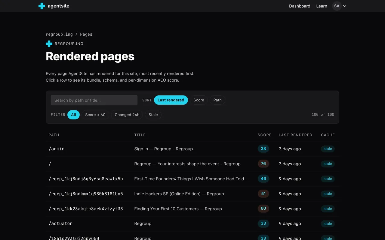 AgentSite: Every rendered page, scored