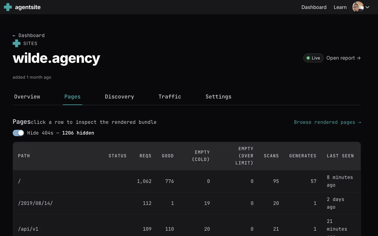 AgentSite: Which bots fetch which pages