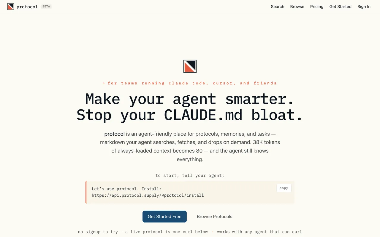 Protocol: Landing page: install in one line
