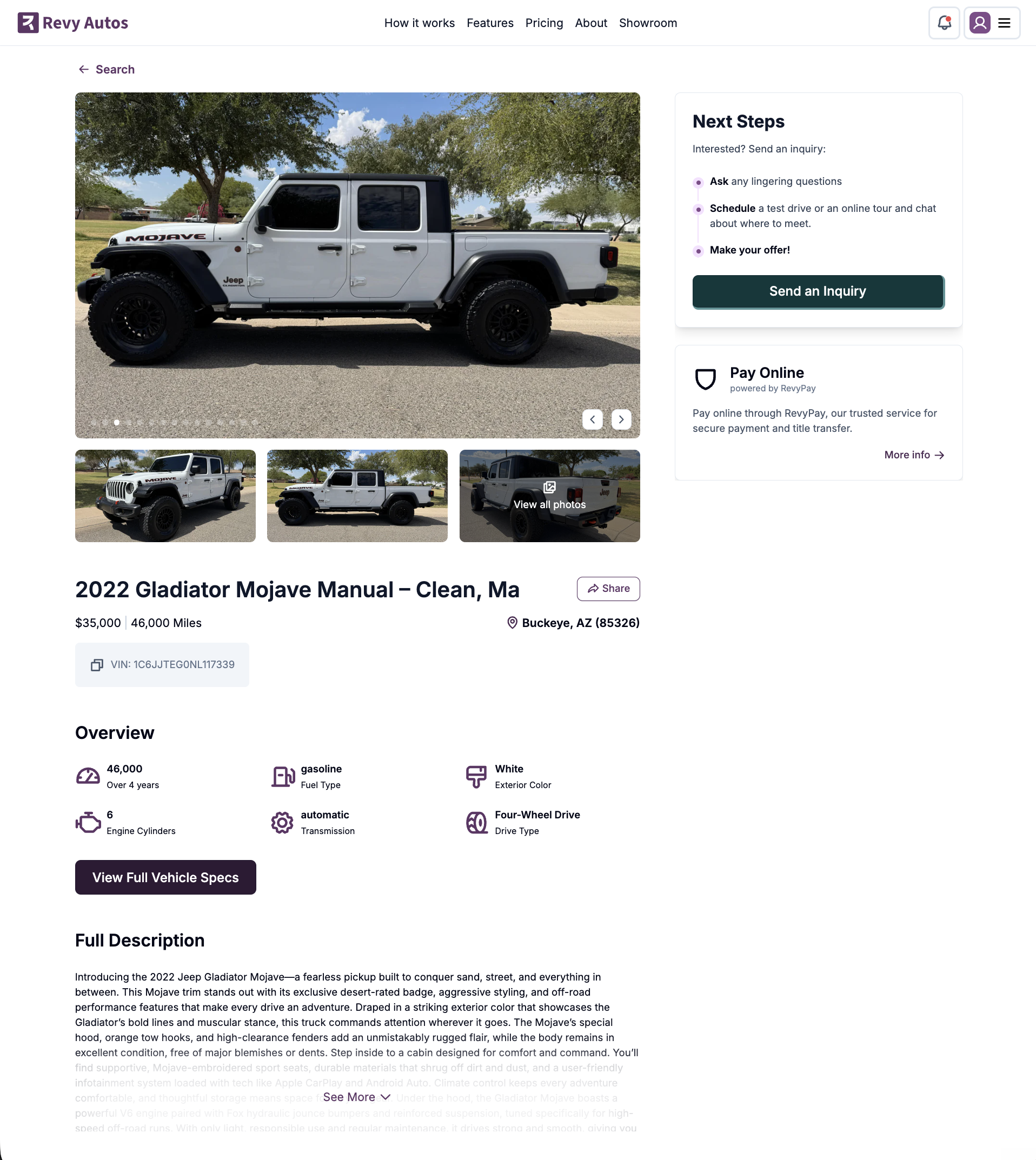 Revyautos vehicle detail page